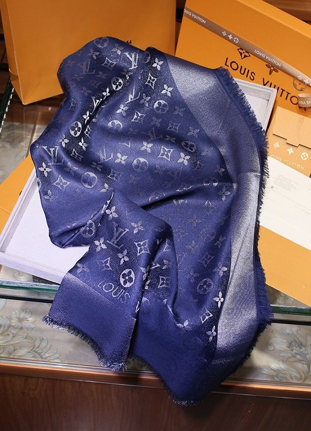 2020 louis vuitton top quality silk scarf L568 royal blue&silver