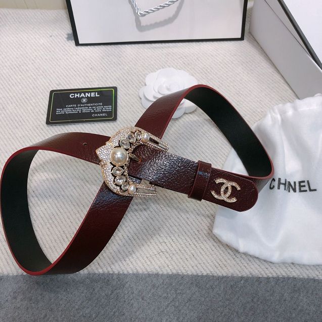 CC original aged calfskin 30mm belt AA6541 bordeaux