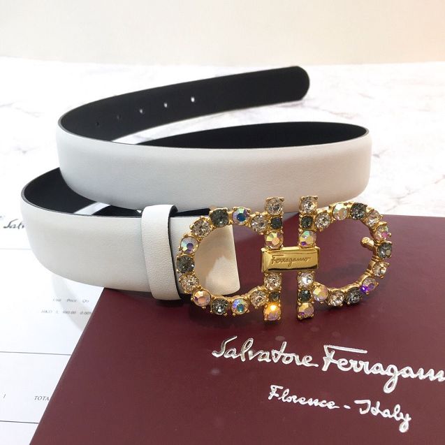 Feragamo original calfskin belt 25mm F0058 white