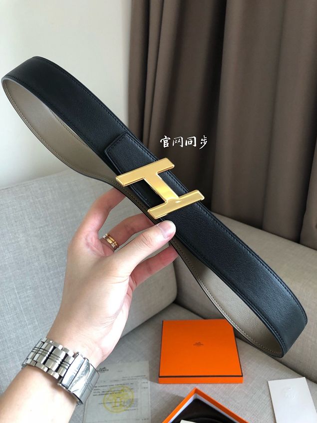 Hermes original epsom leather H belt 38mm H066540 black