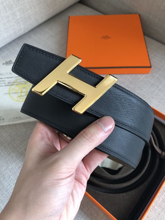 Hermes original epsom leather H belt 38mm H066540 black