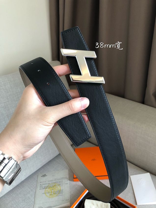 Hermes original epsom leather H belt 38mm H066540 black