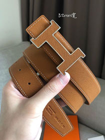 Hermes original epsom leather constance 2 belt 32mm H064550 coffee