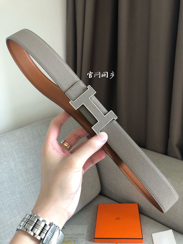 Hermes original epsom leather constance 2 belt 32mm H064550 grey