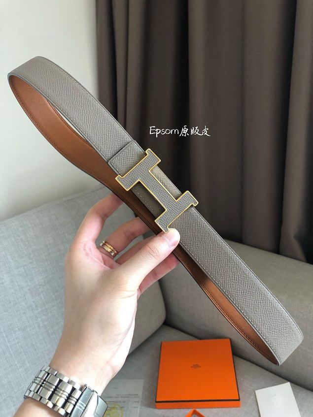 Hermes original epsom leather constance 2 belt 32mm H064550 grey