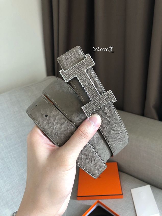 Hermes original epsom leather constance 2 belt 32mm H064550 grey