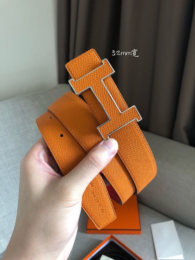 Hermes original epsom leather constance 2 belt 32mm H064550 orange