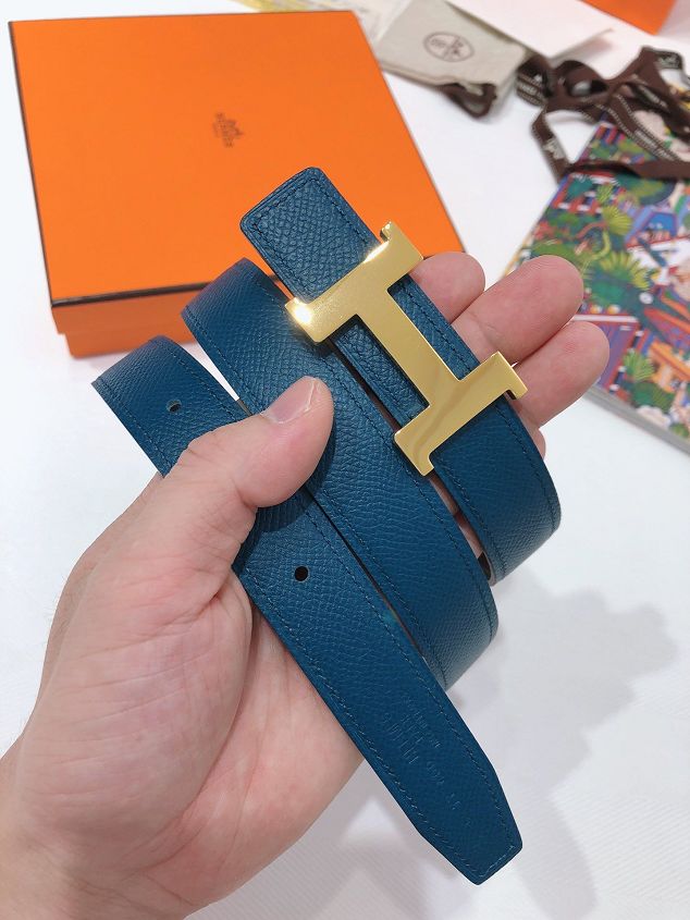 Hermes original epsom leather constance belt 24mm H075396 blue