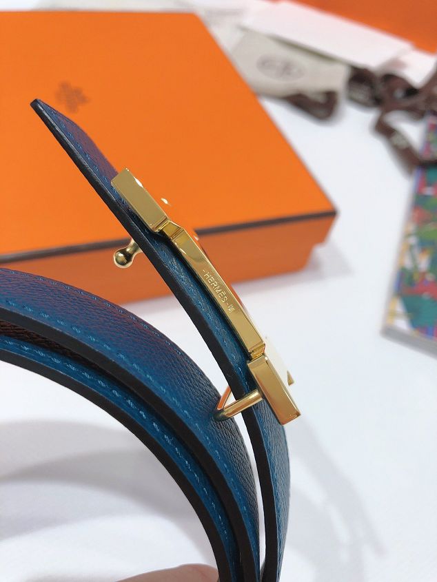 Hermes original epsom leather constance belt 24mm H075396 blue