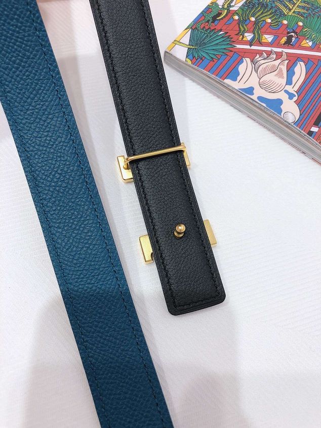 Hermes original epsom leather constance belt 24mm H075396 blue