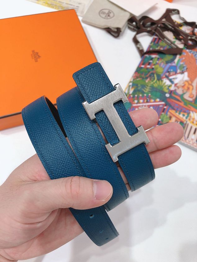 Hermes original epsom leather constance belt 24mm H075396 blue