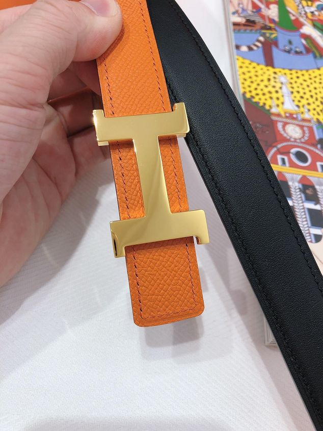 Hermes original epsom leather constance belt 24mm H075396 orange