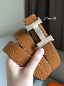 Hermes original epsom leather guillochee belt 32mm H064540 coffee