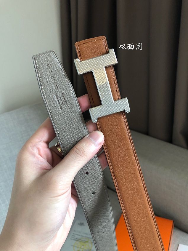 Hermes original epsom leather guillochee belt 32mm H064540 grey