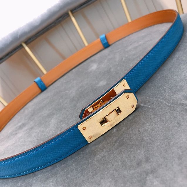 Hermes original epsom leather kelly belt 17mm H069853 blue