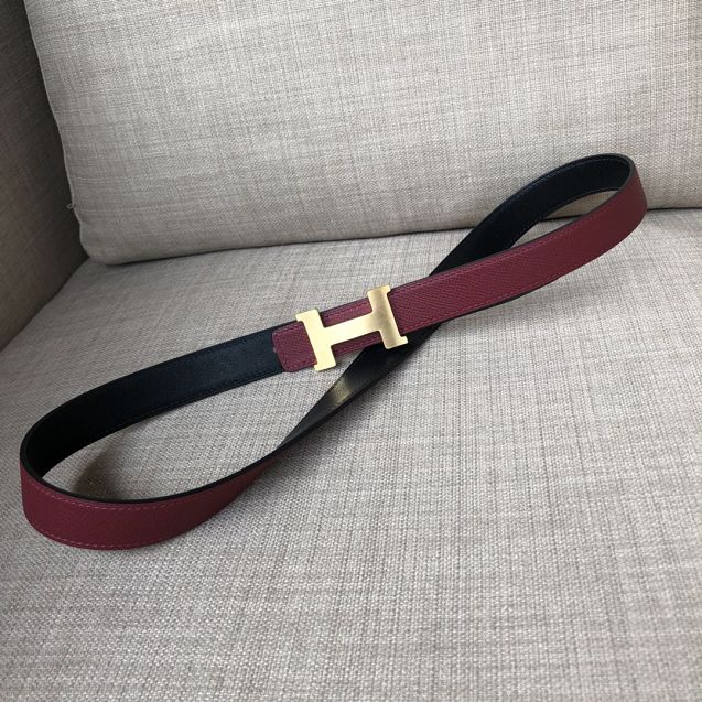 Hermes original epsom leather kelly belt 24mm H064546 bordeaux