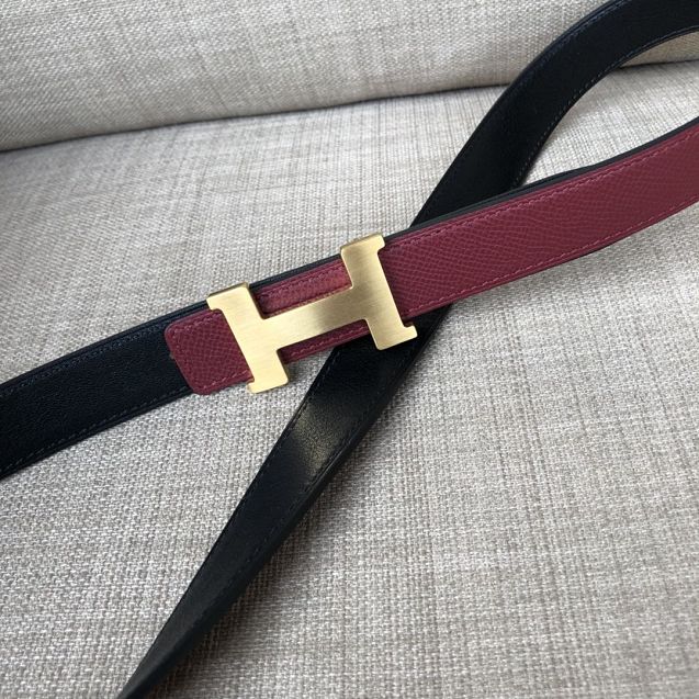 Hermes original epsom leather kelly belt 24mm H064546 bordeaux