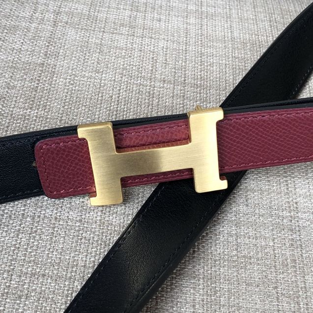 Hermes original epsom leather kelly belt 24mm H064546 bordeaux