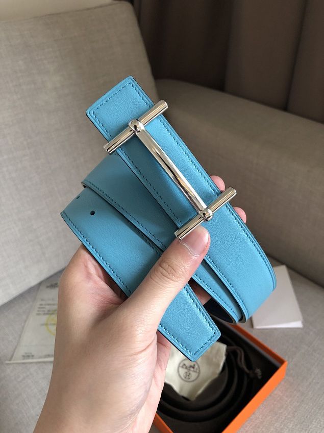 Hermes original epsom leather mores H belt 32mm H075395 blue