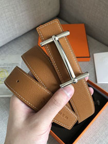 Hermes original epsom leather mores H belt 32mm H075395 coffee