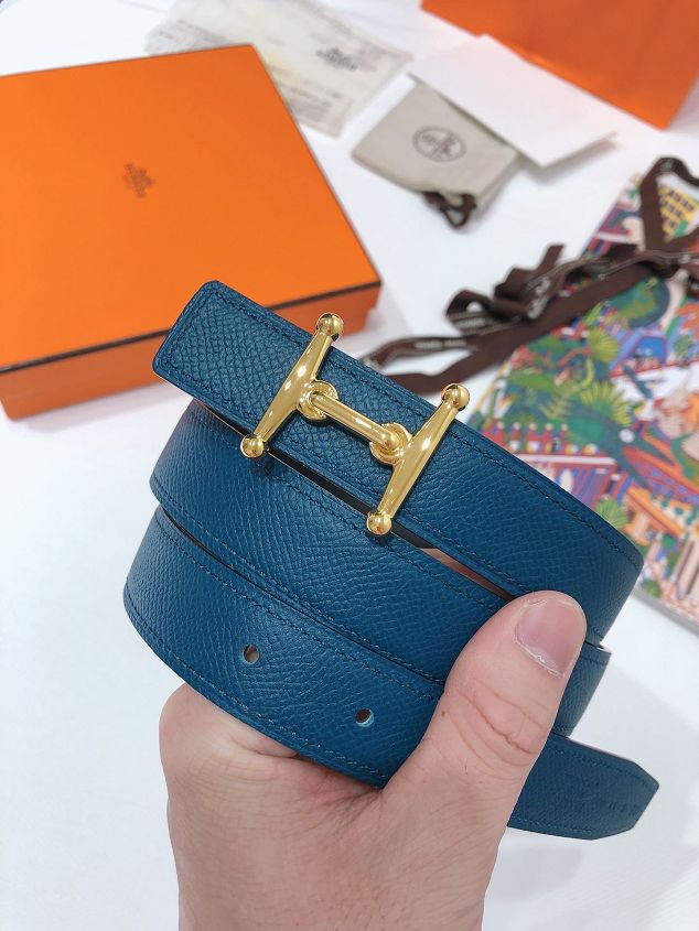 Hermes original epsom leather mors H 24mm belt H077922 blue