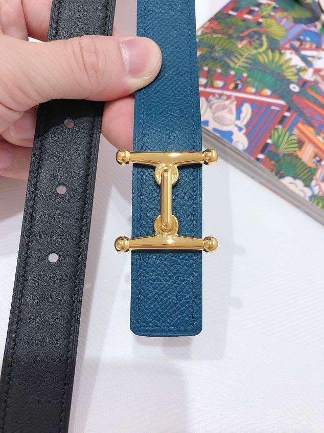 Hermes original epsom leather mors H 24mm belt H077922 blue