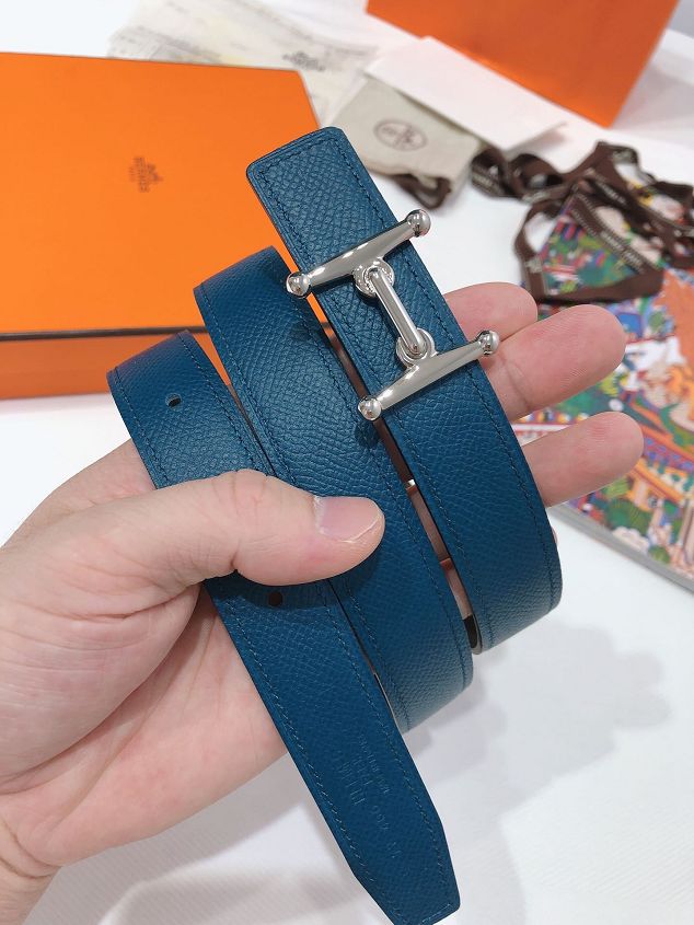 Hermes original epsom leather mors H 24mm belt H077922 blue