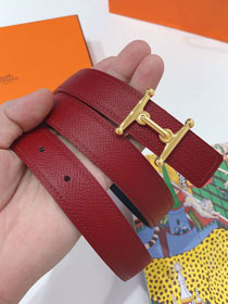 Hermes original epsom leather mors H 24mm belt H077922 bordeaux