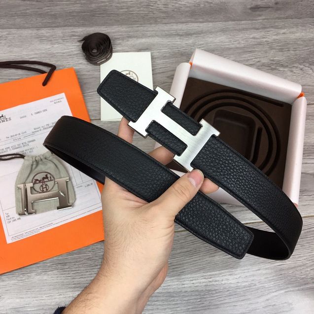 Hermes original togo leather H belt reversible 32mm H064544 black