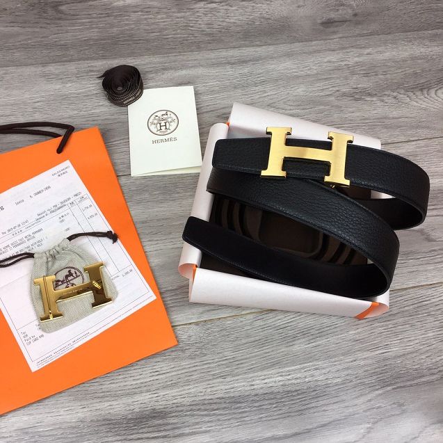 Hermes original togo leather H belt reversible 32mm H064544 black