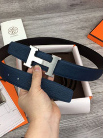 Hermes original togo leather H belt reversible 32mm H064544 blue