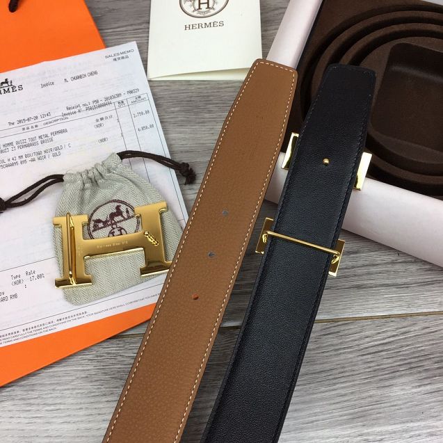 Hermes original togo leather H belt reversible 32mm H064544 coffee