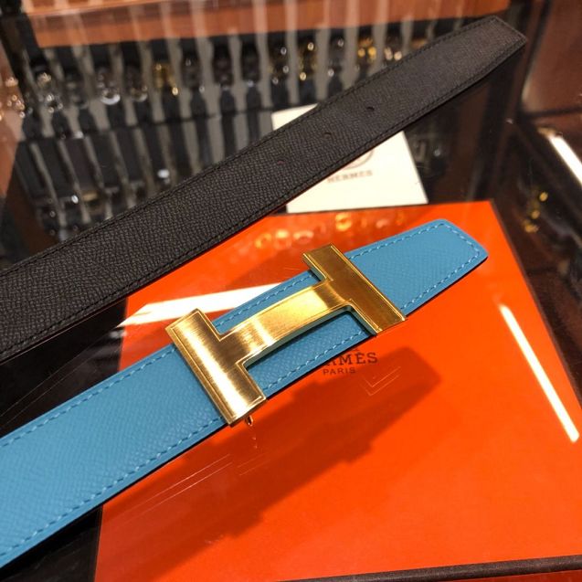 Hermes orignal epsom leather constance belt 32mm H071439 blue