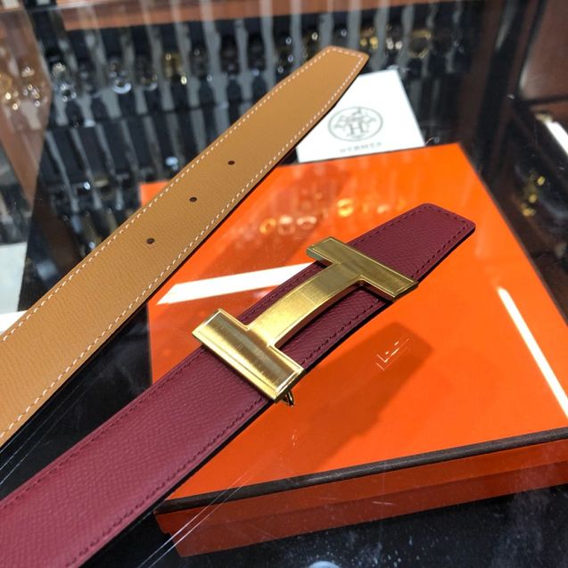 Hermes orignal epsom leather constance belt 32mm H071439 bordeaux