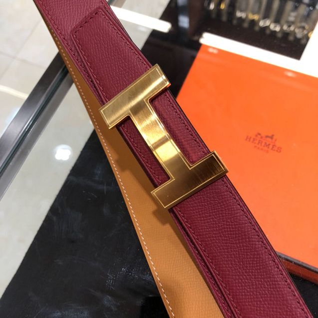 Hermes orignal epsom leather constance belt 32mm H071439 bordeaux