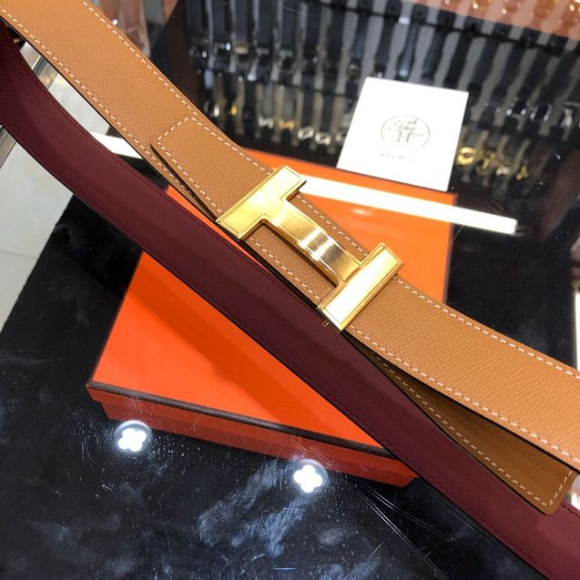 Hermes orignal epsom leather constance belt 32mm H071439 bordeaux