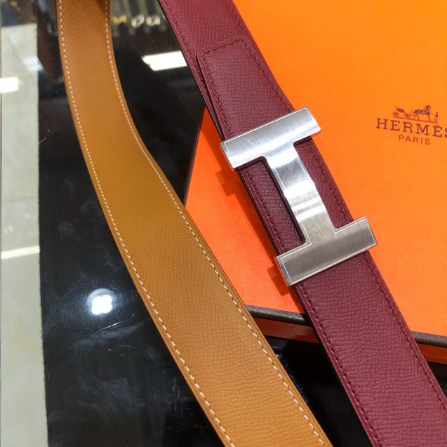 Hermes orignal epsom leather constance belt 32mm H071439 bordeaux