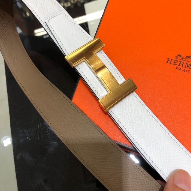 Hermes orignal epsom leather constance belt 32mm H071439 white
