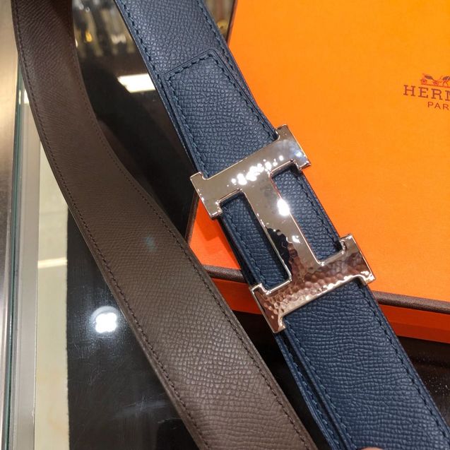 Hermes orignal epsom leather constance belt 32mm H071440 navy blue