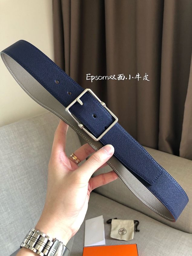 Hermes orignal epsom leather rouleau reversible belt 38mm H071436 blue