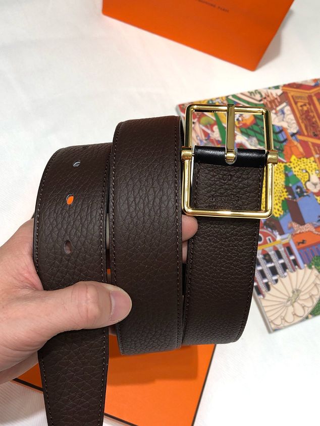 Hermes orignal togo leather reversible belt 32mm H071438 dark coffee
