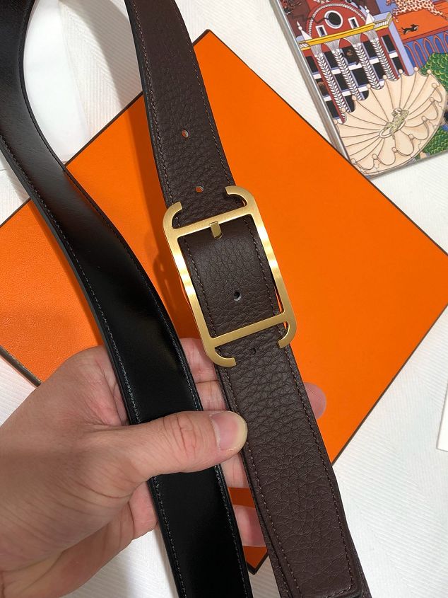 Hermes orignal togo leather reversible belt 32mm H071439 dark coffee