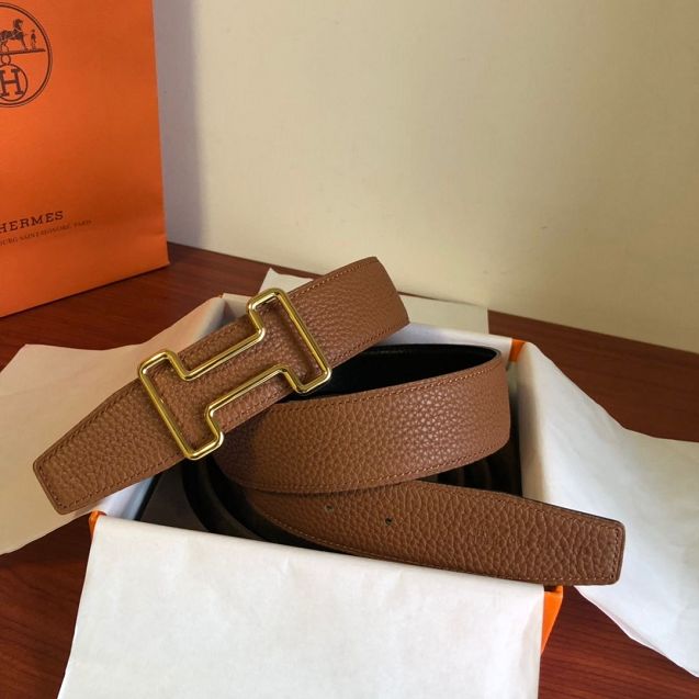 Hermes orignal togo leather reversible belt 32mm H077941 coffee