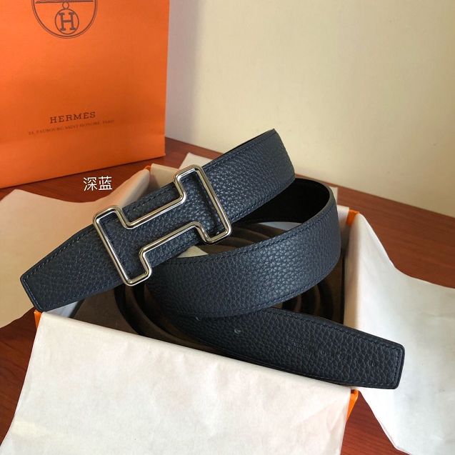 Hermes orignal togo leather reversible belt 32mm H077941 dark blue