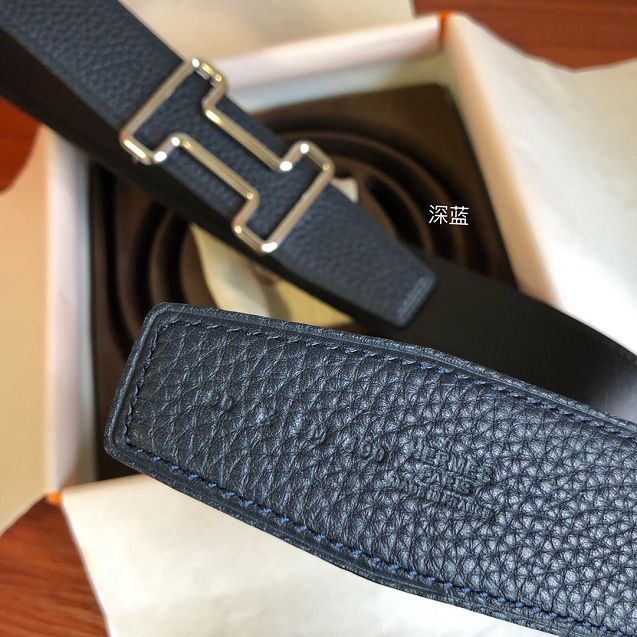 Hermes orignal togo leather reversible belt 32mm H077941 dark blue