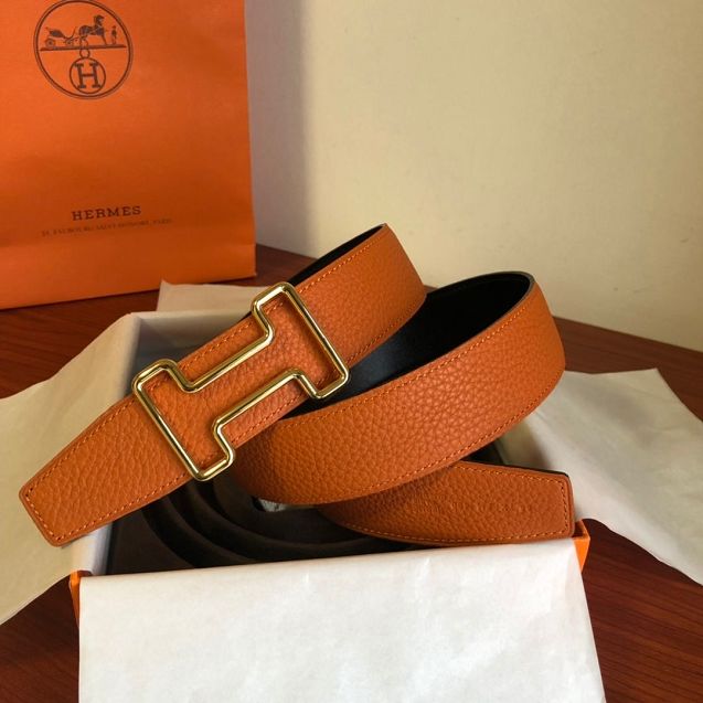 Hermes orignal togo leather reversible belt 32mm H077941 orange