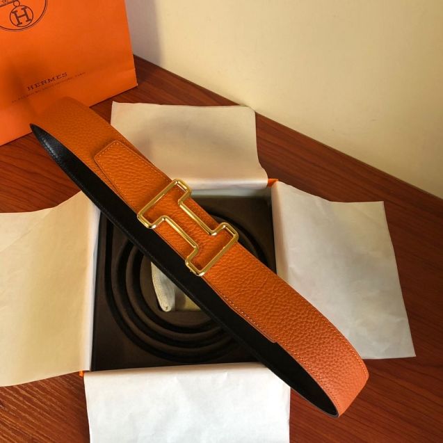 Hermes orignal togo leather reversible belt 32mm H077941 orange