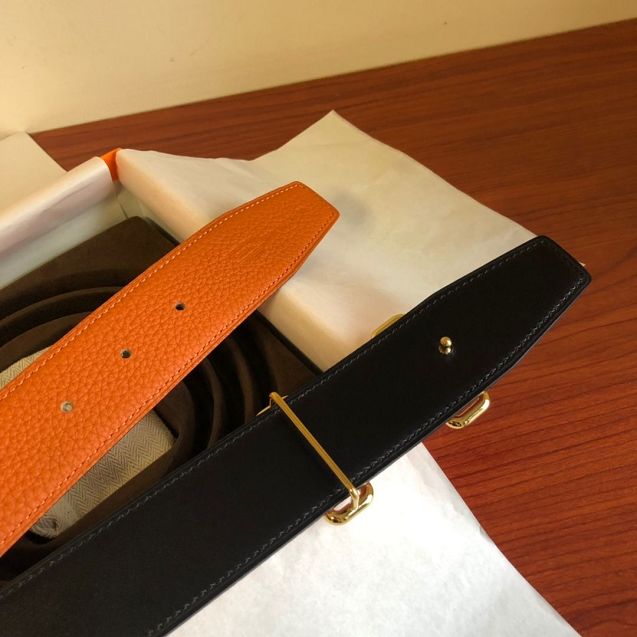 Hermes orignal togo leather reversible belt 32mm H077941 orange