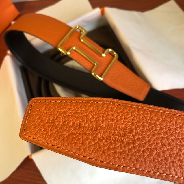 Hermes orignal togo leather reversible belt 32mm H077941 orange