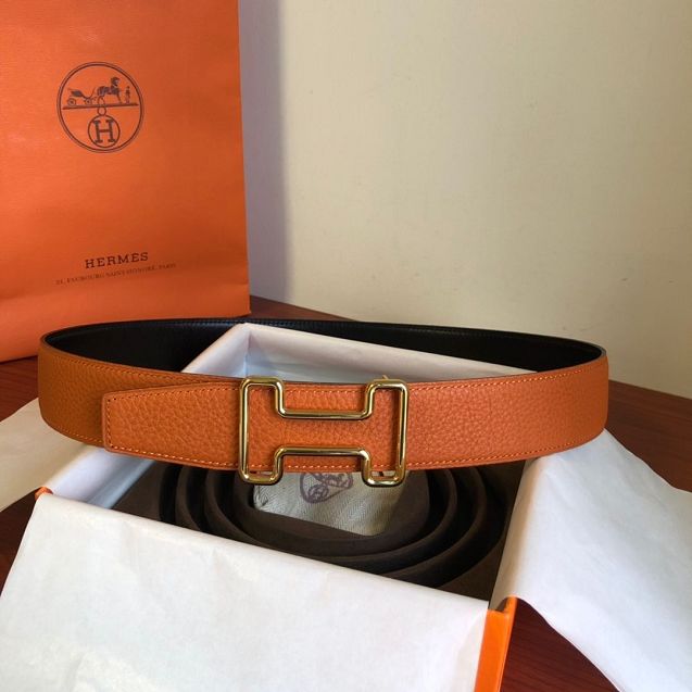 Hermes orignal togo leather reversible belt 32mm H077941 orange